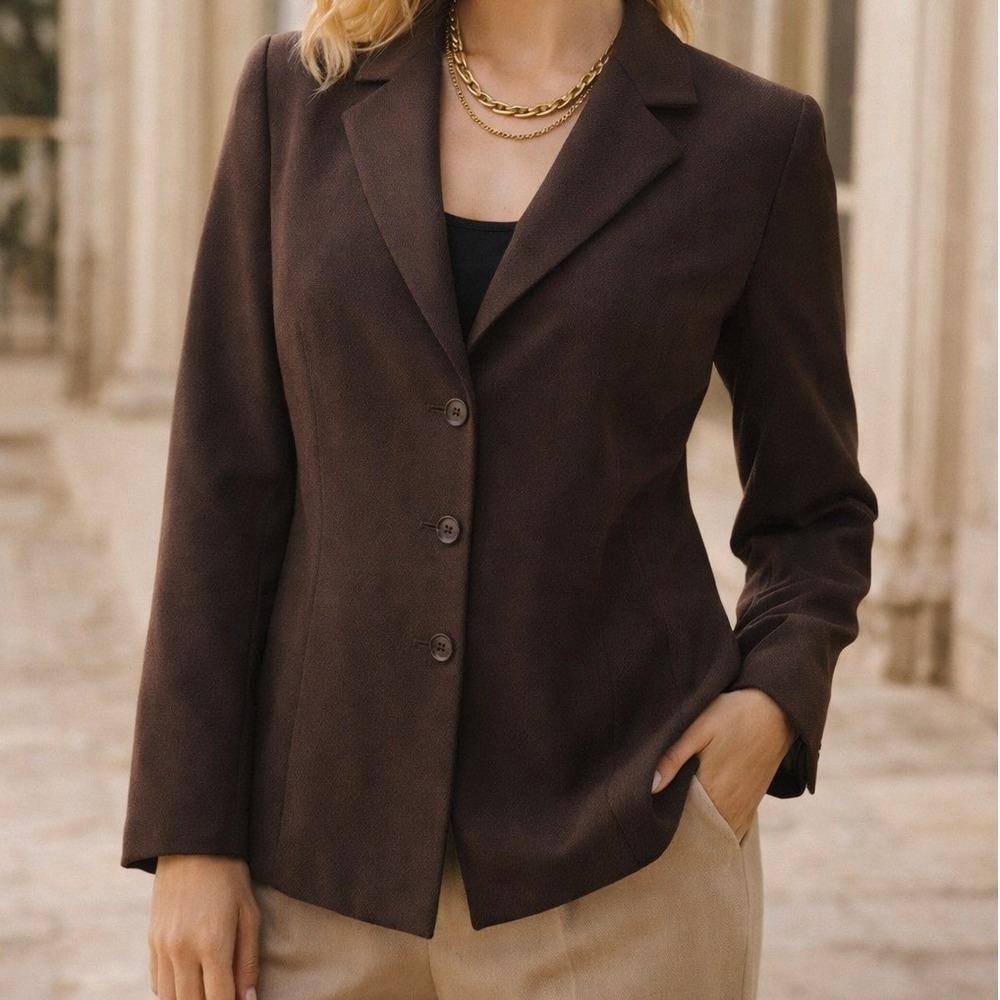 Vintage 90s Anne Klein II Brown Blazer Womens Size 10 Classic Career